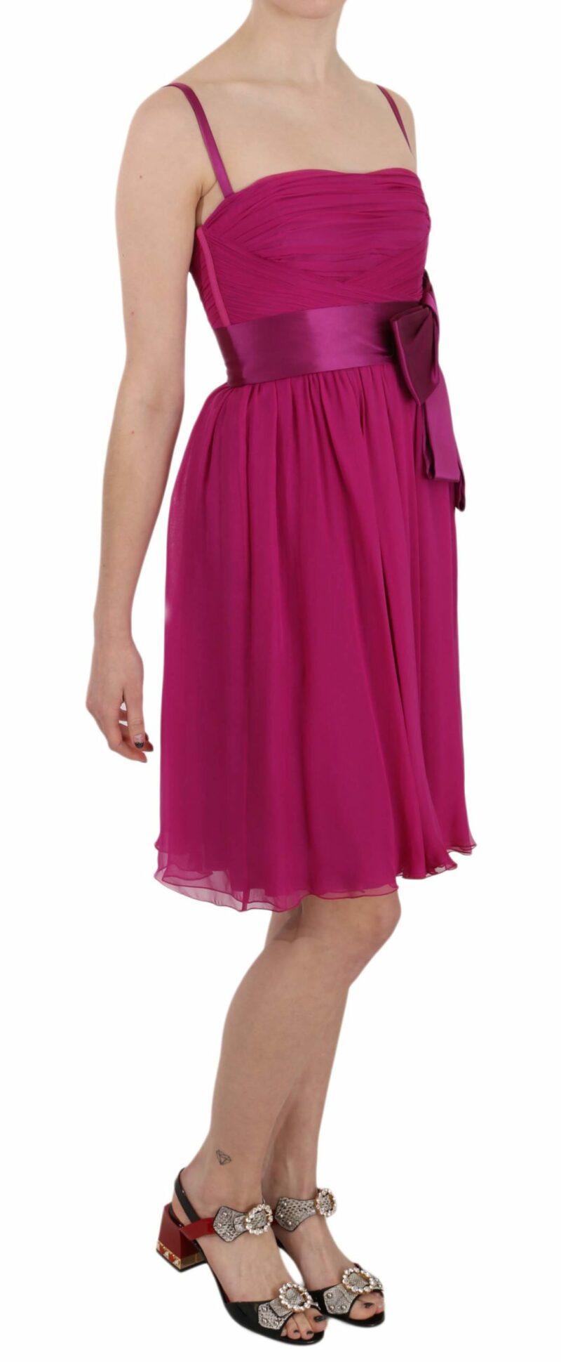 Dolce & Gabbana Elegant Fuchsia Pink Silk Bow Front Dress - Image 2