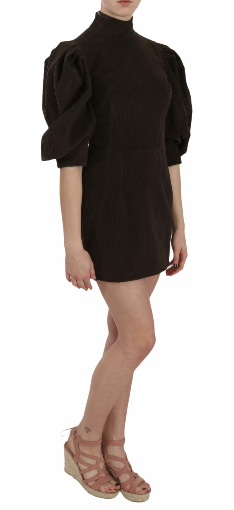 Dolce & Gabbana Chic Brown Corduroy Bodycon Mini Dress - Image 4