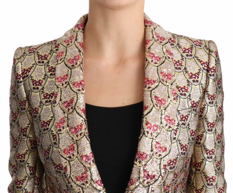 Dolce & Gabbana Glittering Gold Floral Sequined Blazer Jacket - Image 4