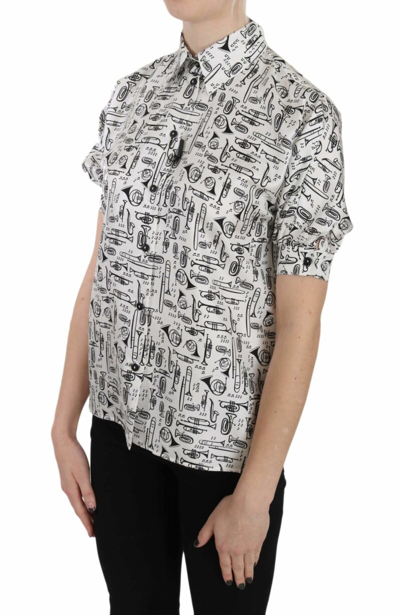 Dolce & Gabbana Elegant Trumpet Print Silk Blouse - Image 2