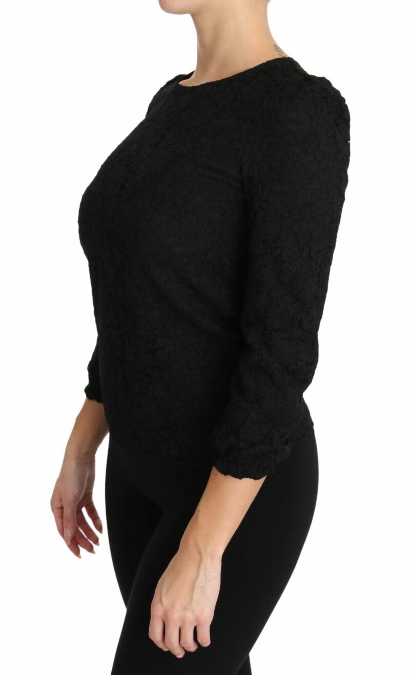 Dolce & Gabbana Elegant Black Floral Crewneck Blouse - Image 2