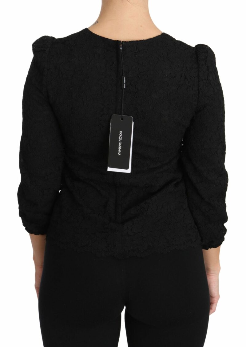 Dolce & Gabbana Elegant Black Floral Crewneck Blouse - Image 3