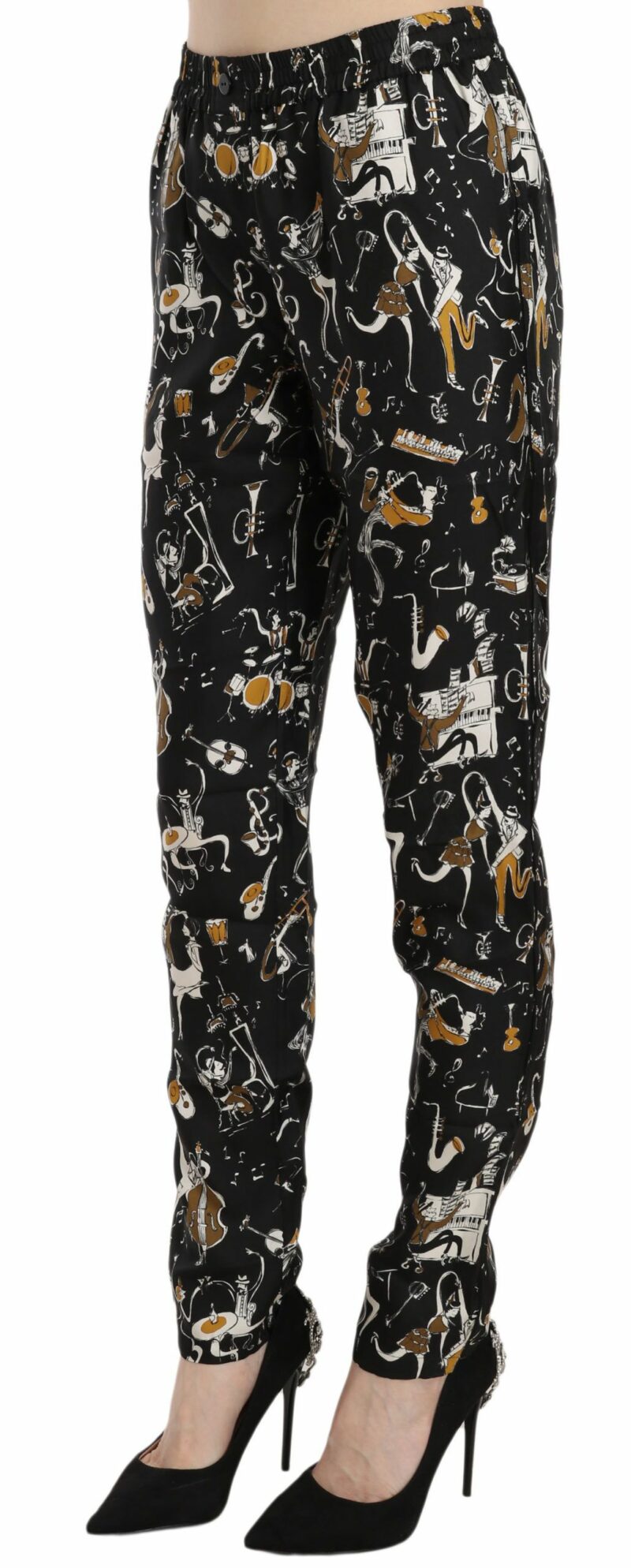 Dolce & Gabbana Elegant High Waist Tapered Silk Pants - Image 3