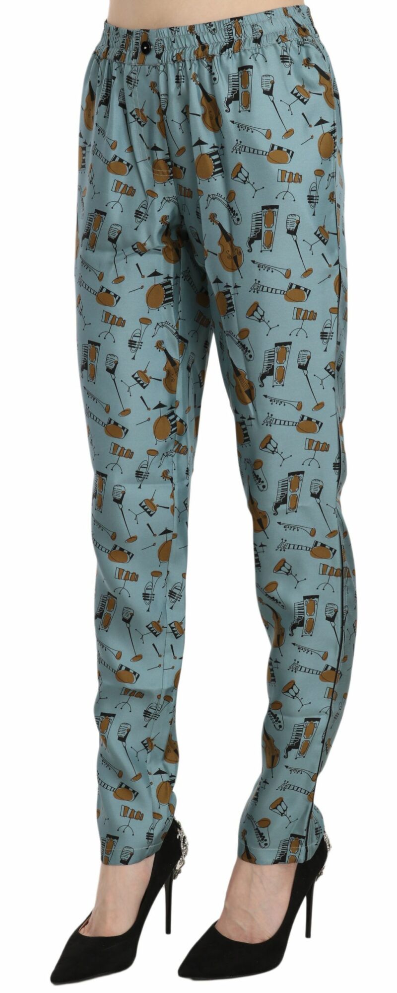 Dolce & Gabbana High Waist Tapered Silk Pants in Blue Print - Image 3