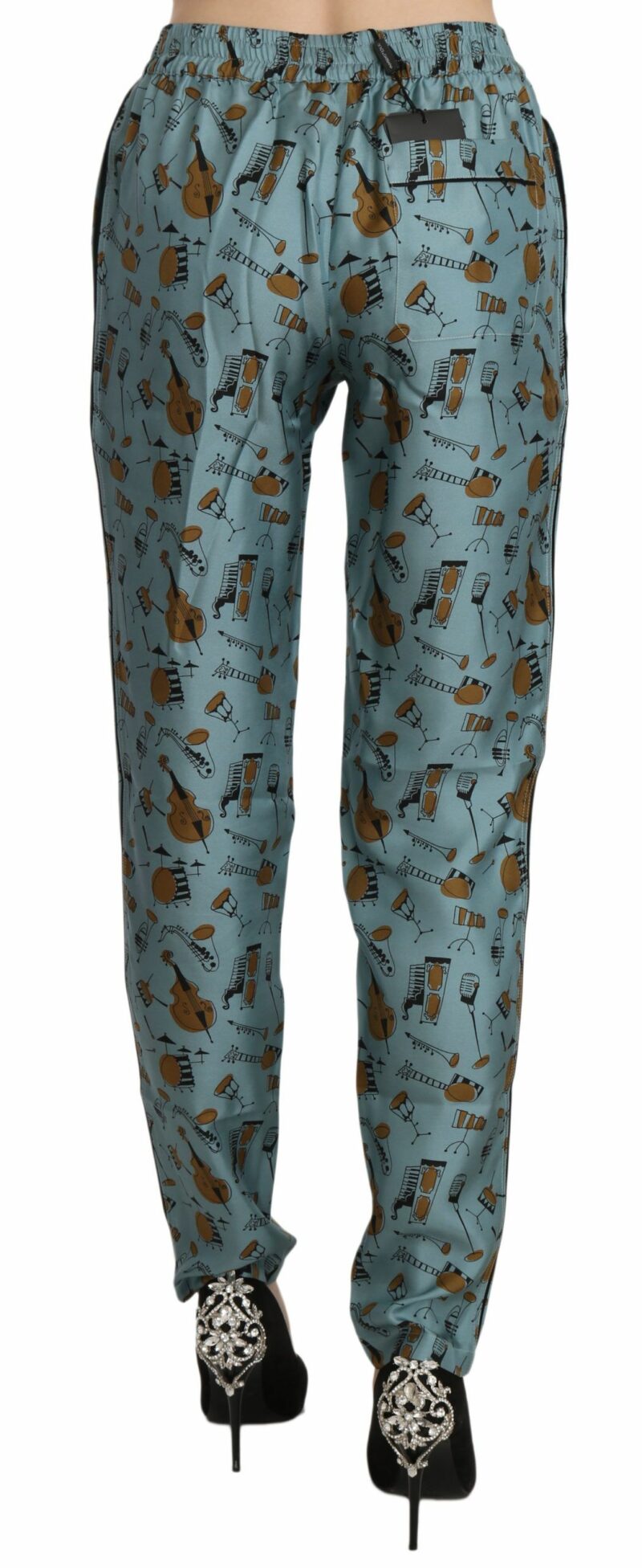 Dolce & Gabbana High Waist Tapered Silk Pants in Blue Print - Image 4