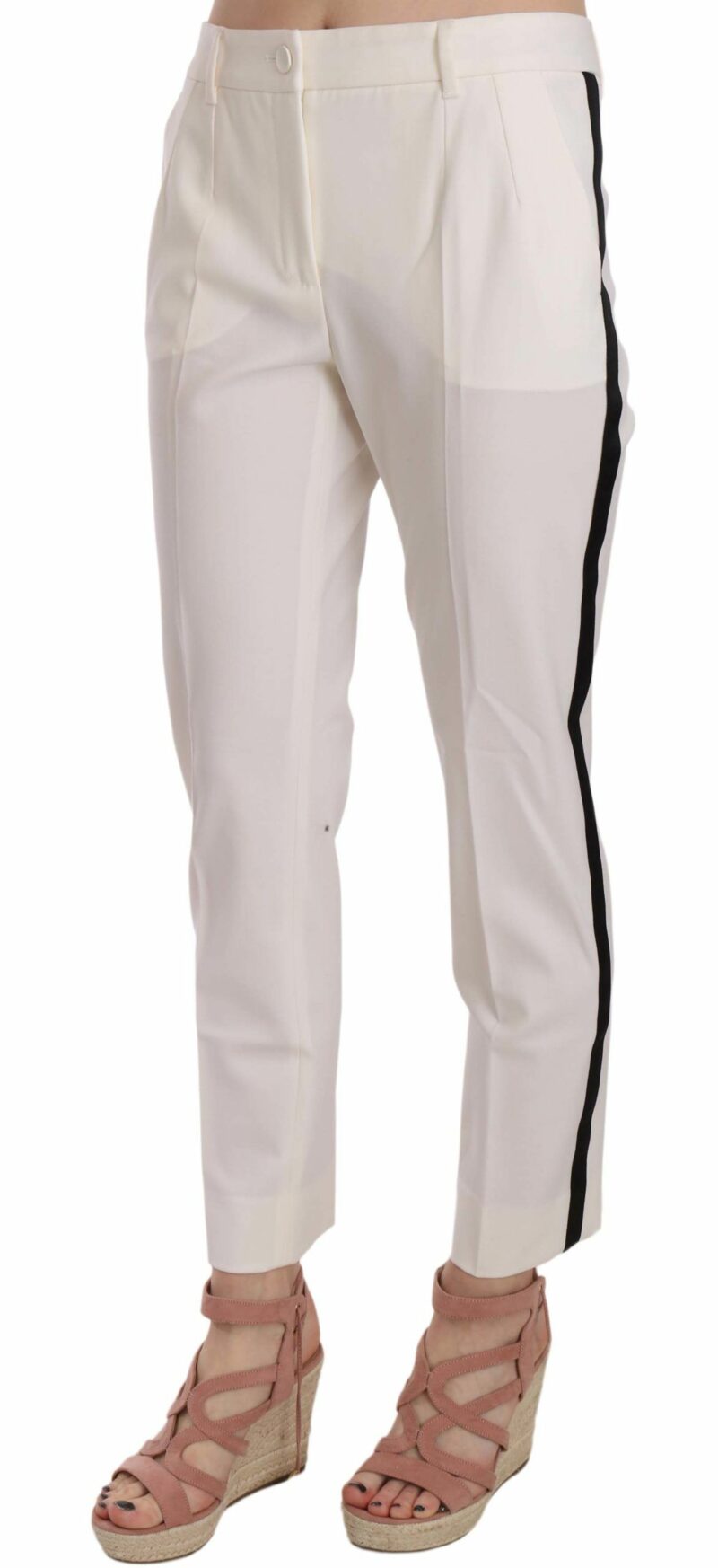 Dolce & Gabbana Elegant White Stripe Wool Tapered Trousers - Image 2