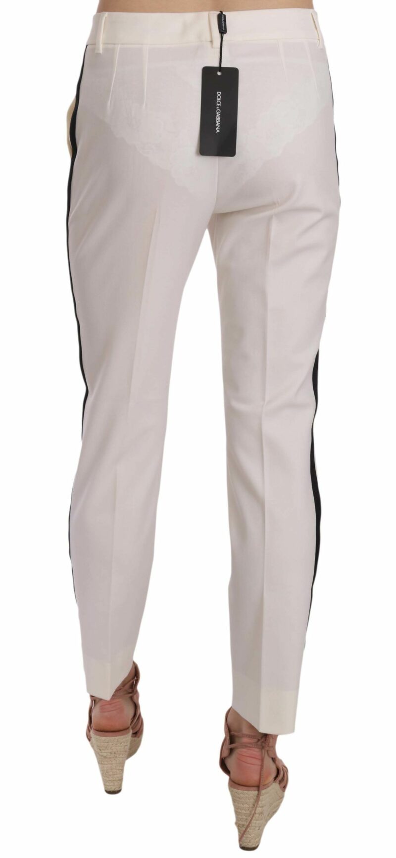 Dolce & Gabbana Elegant White Stripe Wool Tapered Trousers - Image 3