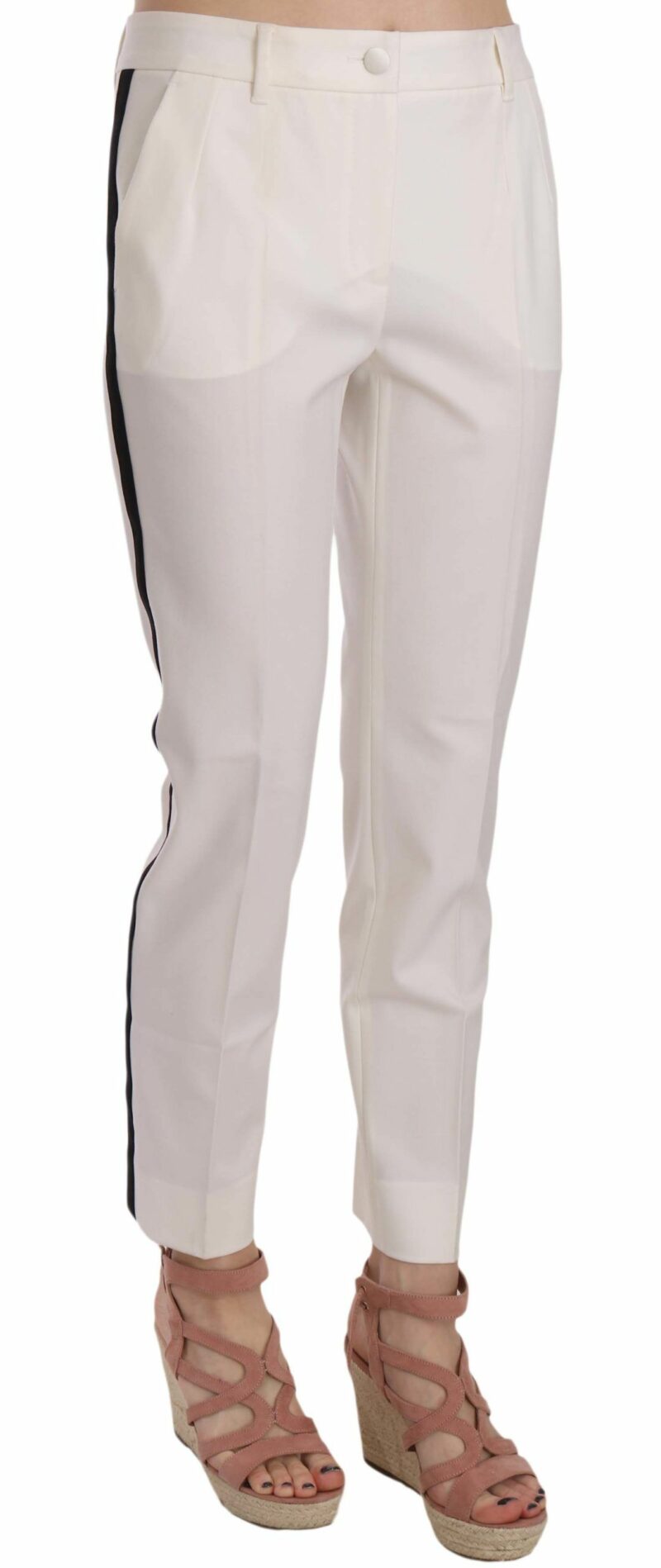Dolce & Gabbana Elegant White Stripe Wool Tapered Trousers - Image 4