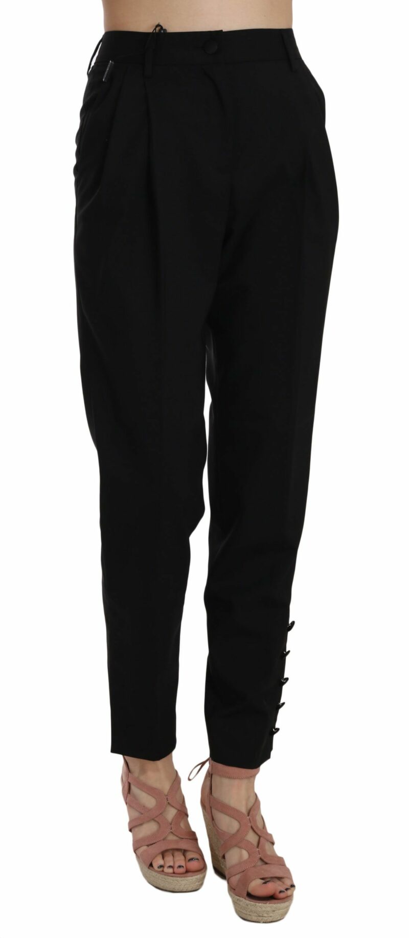 Dolce & Gabbana Elegant Pleated Tapered Black Trousers - Image 2