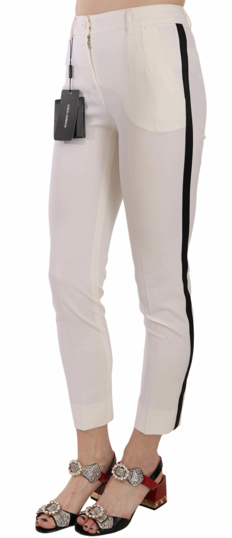 Dolce & Gabbana Elegant Side Stripe Cropped Wool Trousers - Image 3