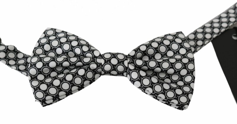 Dolce & Gabbana Elegant Black White Circle Silk Bow Tie - Image 2