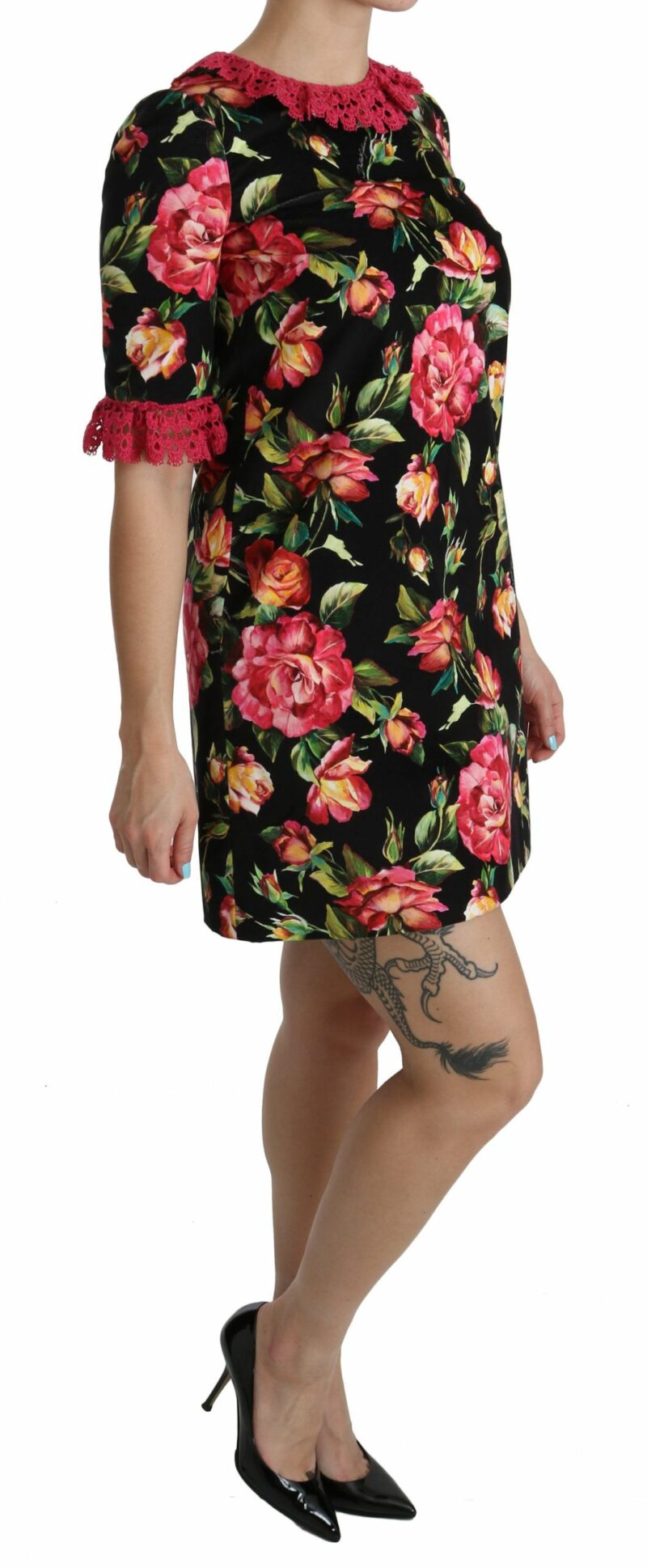 Dolce & Gabbana Elegant Floral Lace A-Line Mini Dress - Image 3