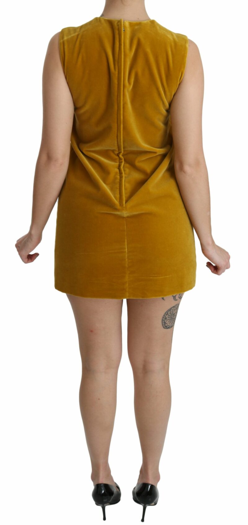 Dolce & Gabbana Mustard Velvet Shift Mini Dress - Image 3