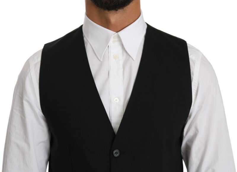 Dolce & Gabbana Elegant Blue Formal Wool-Blend Dress Vest - Image 3