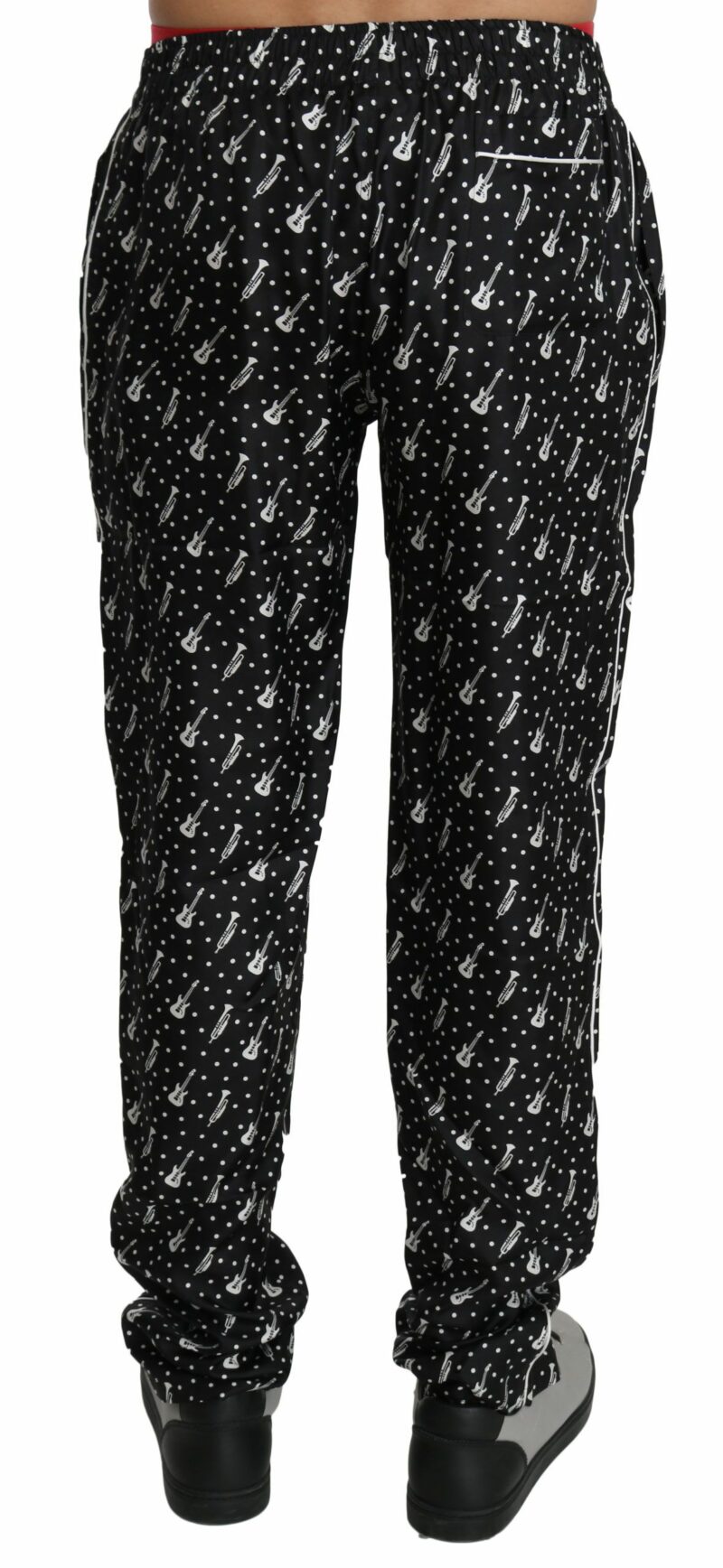 Dolce & Gabbana Elegant Black Musical Instrument Print Silk Pants - Image 3