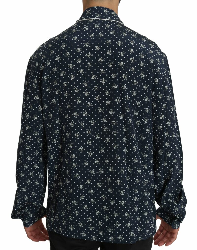 Dolce & Gabbana Silken Elegance: Blue Skull Print Lounge Shirt - Image 3