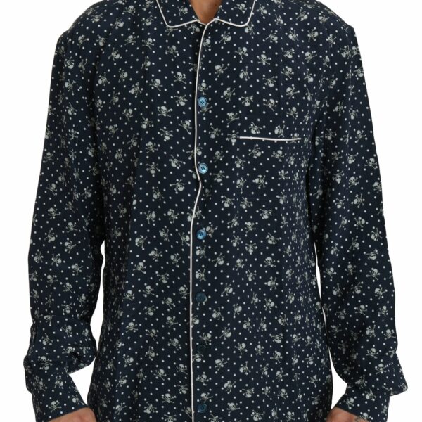 Dolce & Gabbana Silken Elegance: Blue Skull Print Lounge Shirt