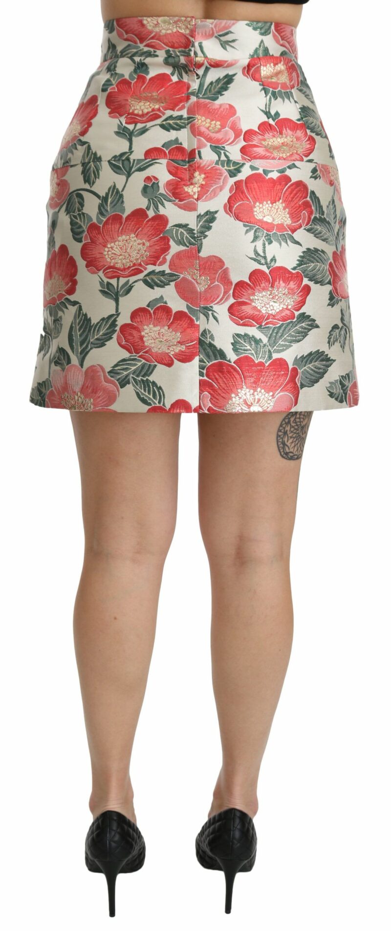 Dolce & Gabbana Elegant White Floral High Waist Skirt - Image 5