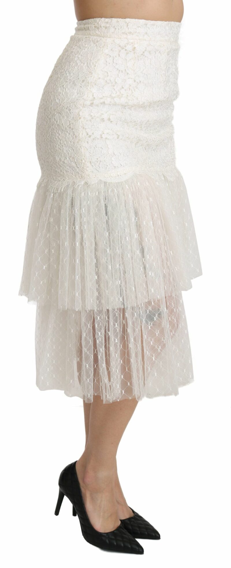 Dolce & Gabbana Elegant White Lace High-Waist Skirt - Image 5