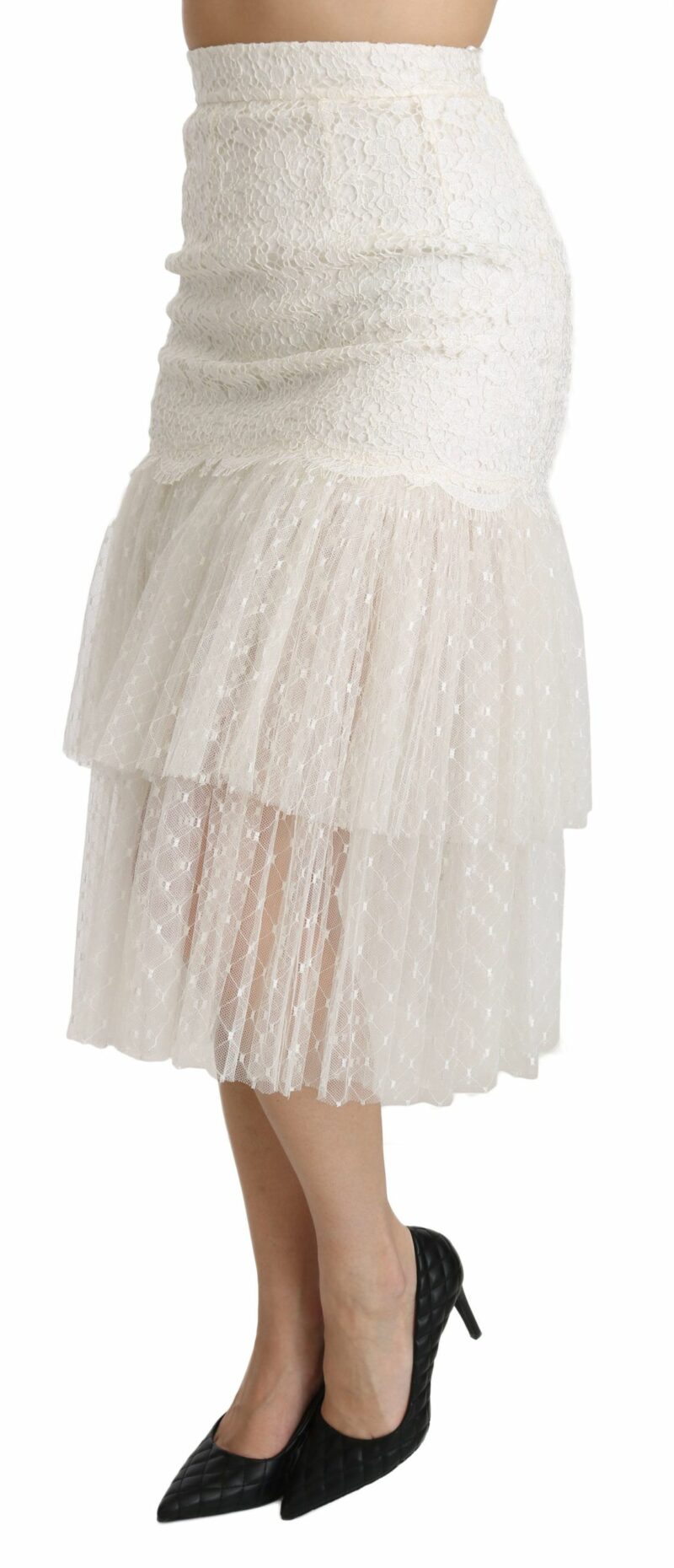 Dolce & Gabbana Elegant White Lace High-Waist Skirt - Image 2