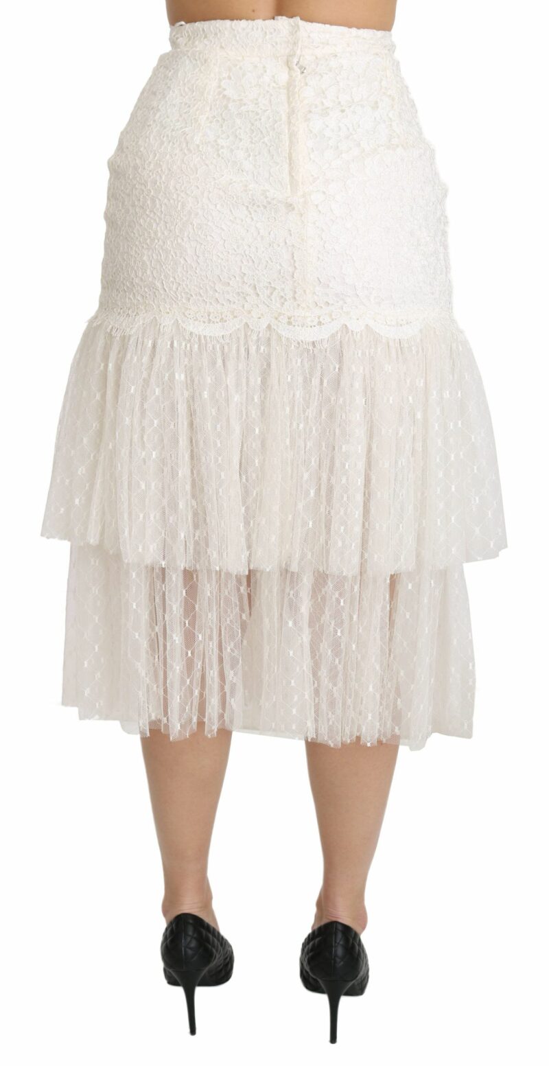Dolce & Gabbana Elegant White Lace High-Waist Skirt - Image 3