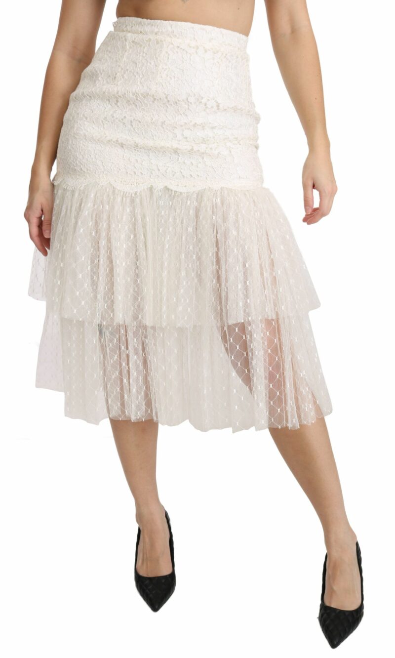 Dolce & Gabbana Elegant White Lace High-Waist Skirt - Image 4
