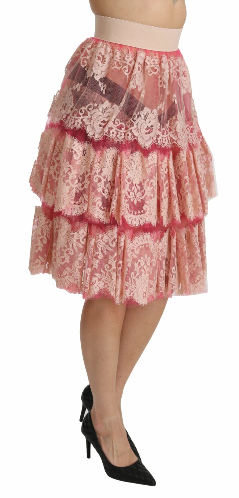 Dolce & Gabbana Elegant Pink Lace High-Waist Skirt - Image 2
