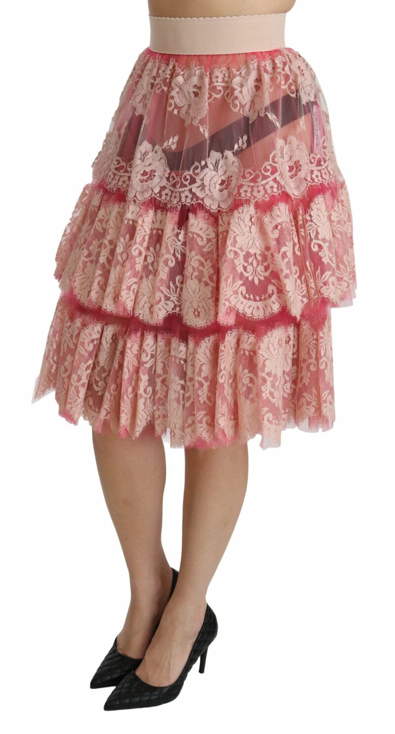 Dolce & Gabbana Elegant Pink Lace High-Waist Skirt - Image 3
