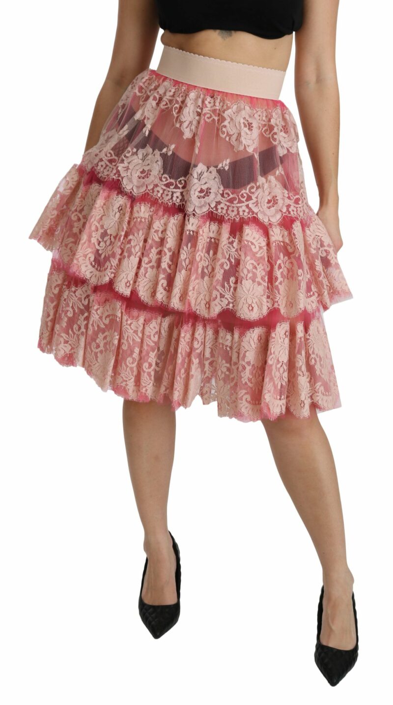 Dolce & Gabbana Elegant Pink Lace High-Waist Skirt - Image 5