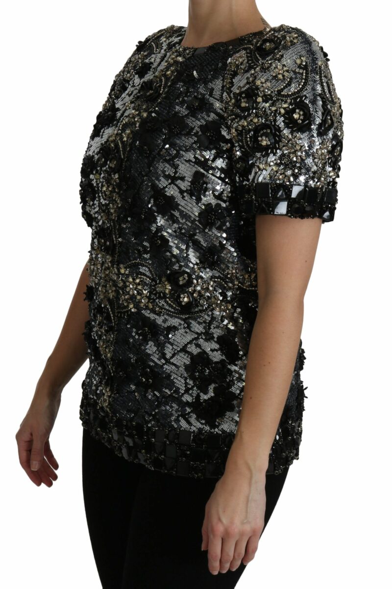 Dolce & Gabbana Sequined Crystal Embellished Crew Neck Top - Image 3