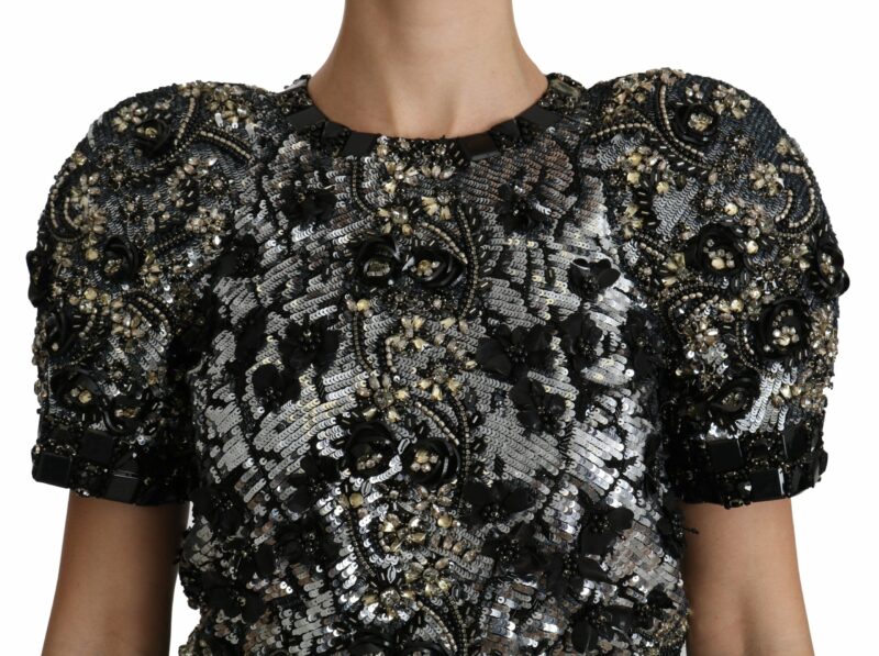 Dolce & Gabbana Sequined Crystal Embellished Crew Neck Top - Image 5