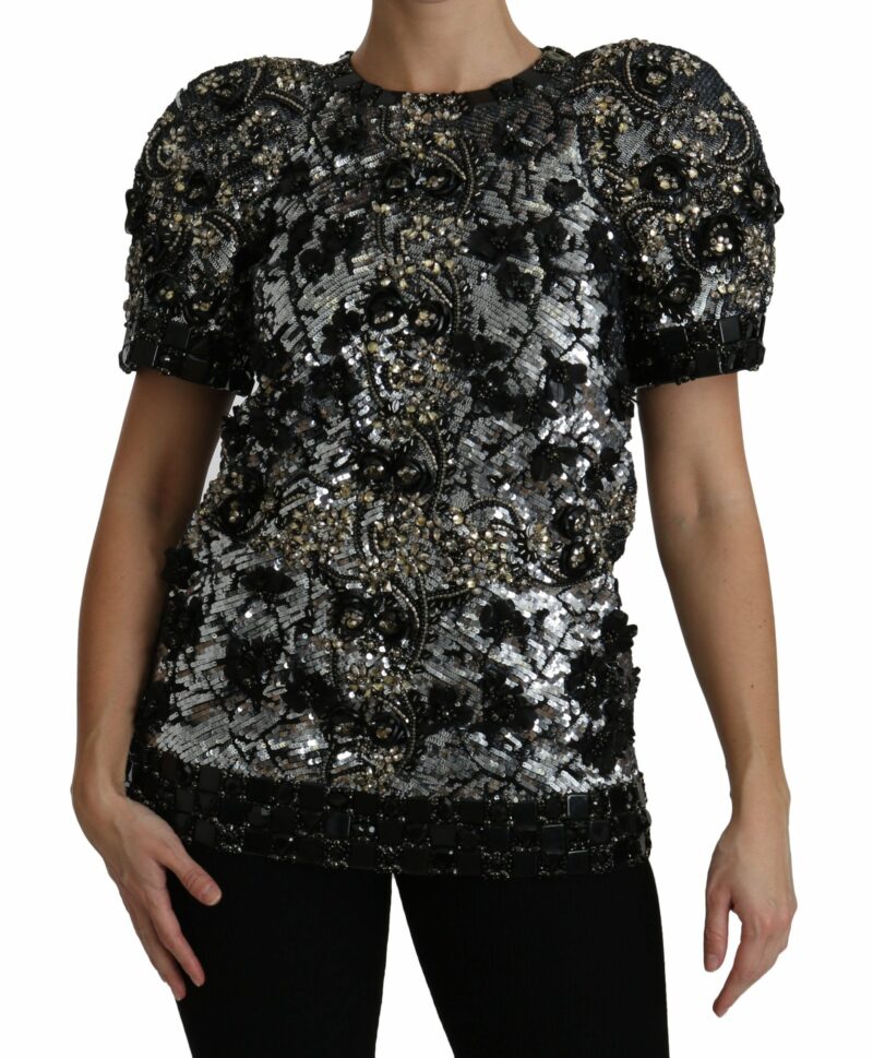 Dolce & Gabbana Sequined Crystal Embellished Crew Neck Top - Image 6