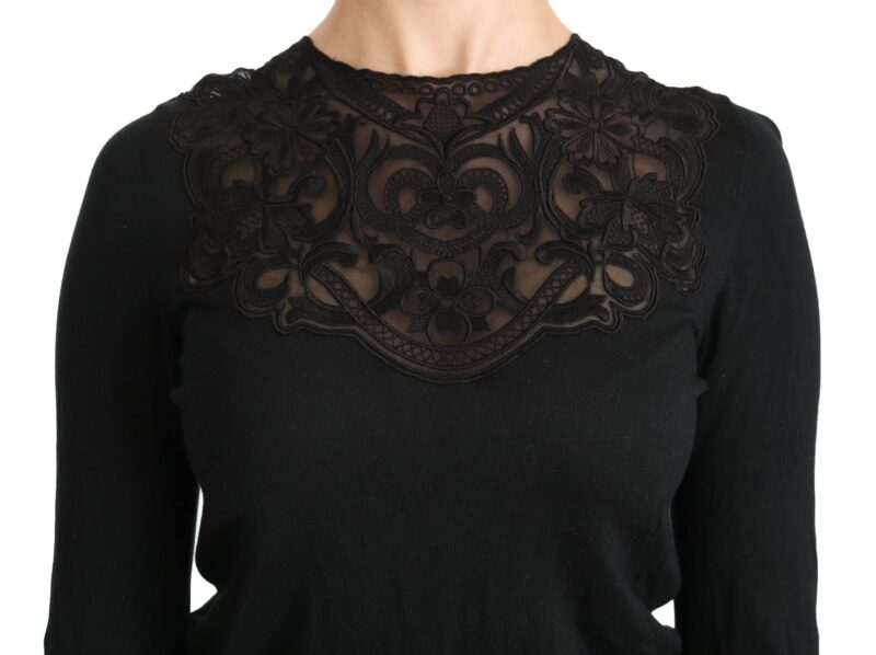 Dolce & Gabbana Elegant Silk-Blend Black Lace Blouse - Image 5
