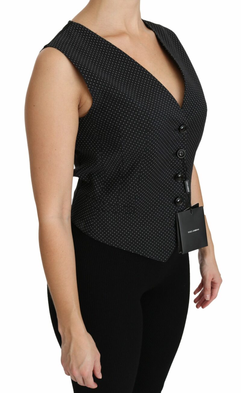 Dolce & Gabbana Chic Black Dotted Wool Blend Sleeveless Vest - Image 2