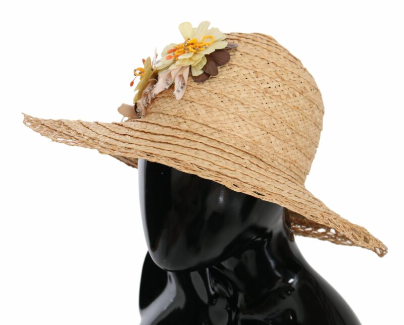 Dolce & Gabbana Elegant Beige Floral Bucket Hat - Image 4