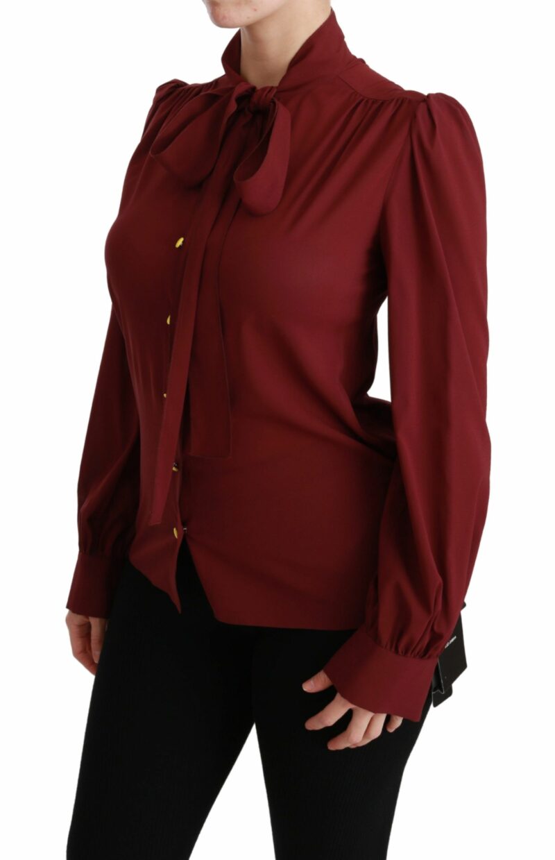 Dolce & Gabbana Elegant Maroon Silk Blend Polo Blouse - Image 3