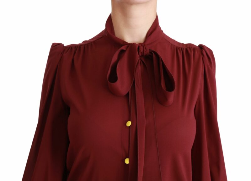Dolce & Gabbana Elegant Maroon Silk Blend Polo Blouse - Image 5