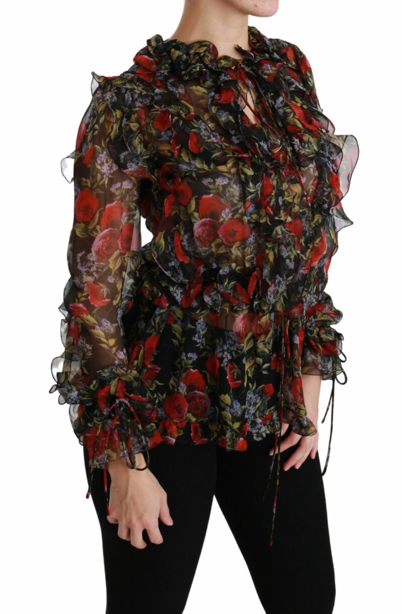 Dolce & Gabbana Elegant Floral Silk Long Sleeve Blouse - Image 2
