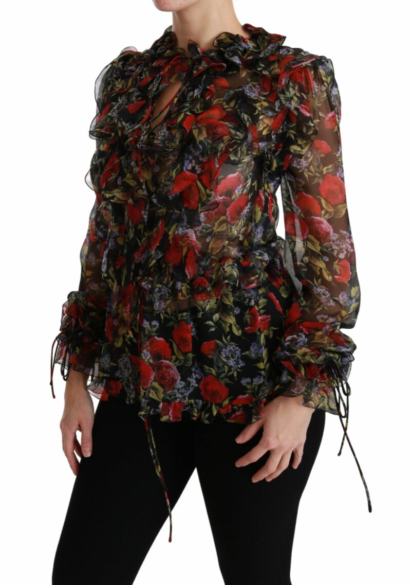Dolce & Gabbana Elegant Floral Silk Long Sleeve Blouse - Image 3