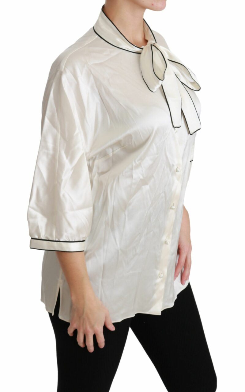Dolce & Gabbana Elegant Beige Silk Blouse with Bow Scarf - Image 2