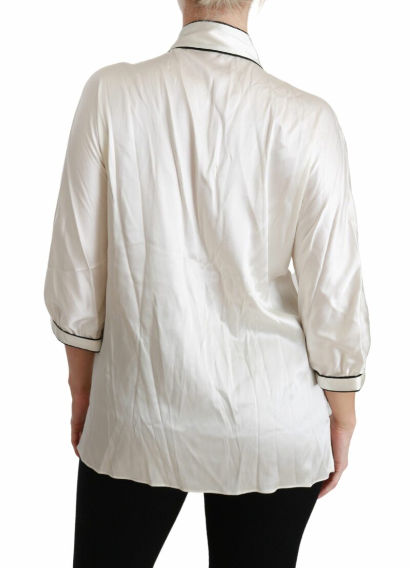 Dolce & Gabbana Elegant Beige Silk Blouse with Bow Scarf - Image 4