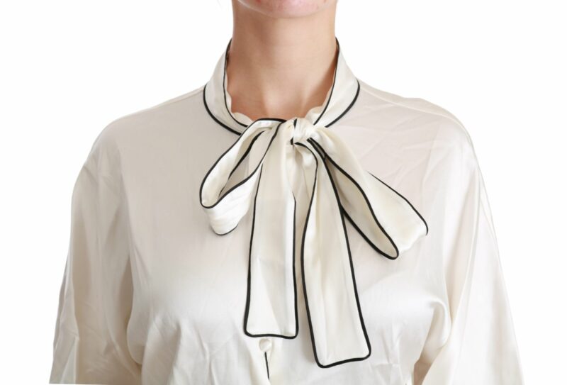 Dolce & Gabbana Elegant Beige Silk Blouse with Bow Scarf - Image 5