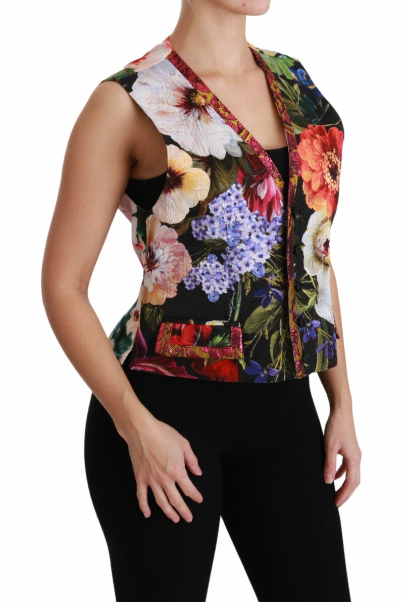 Dolce & Gabbana Multicolor Brocade Floral Sleeveless Vest - Image 2