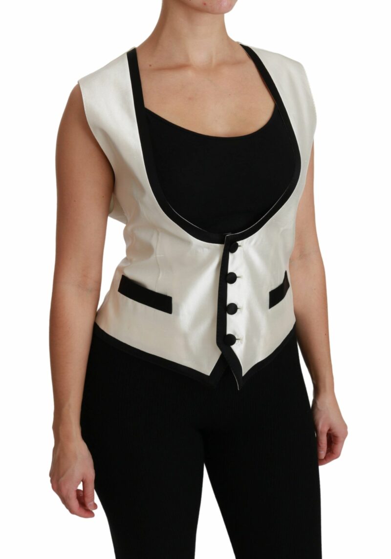 Dolce & Gabbana Elegant Silk Sleeveless Vest in Black & White - Image 2
