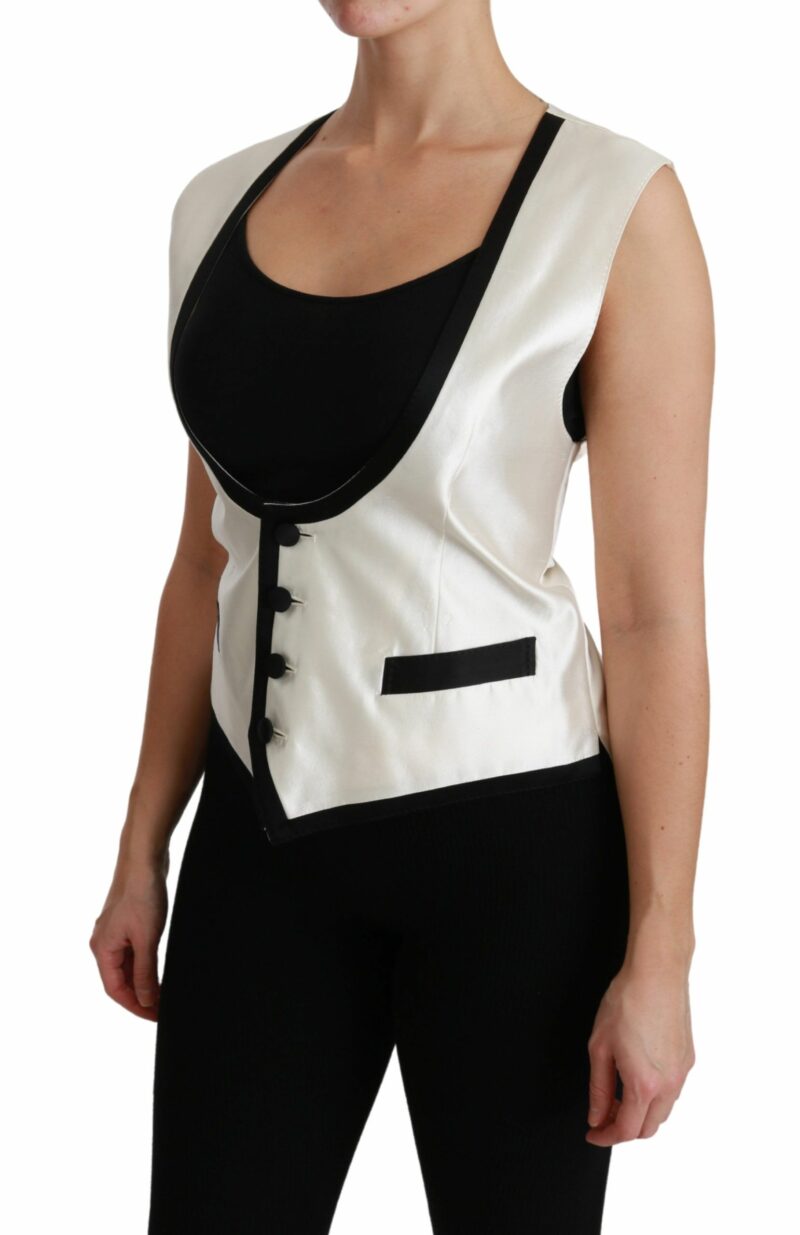 Dolce & Gabbana Elegant Silk Sleeveless Vest in Black & White - Image 3