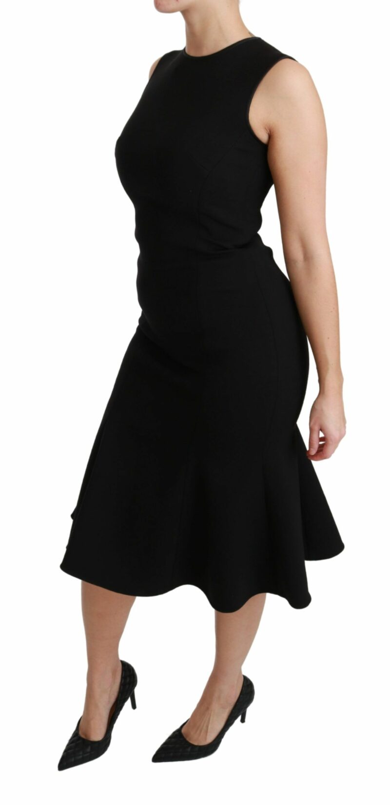 Dolce & Gabbana Elegant Black Fit Flare Wool Blend Dress - Image 3