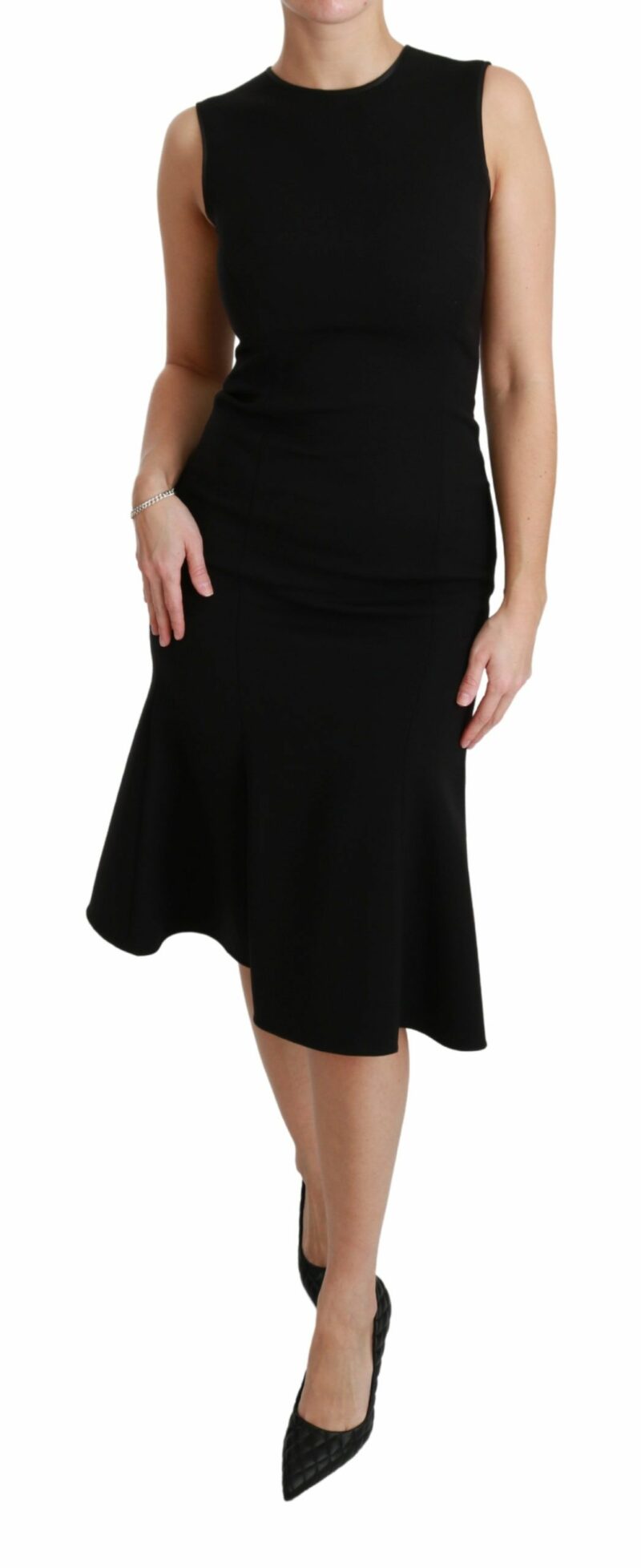 Dolce & Gabbana Elegant Black Fit Flare Wool Blend Dress - Image 6