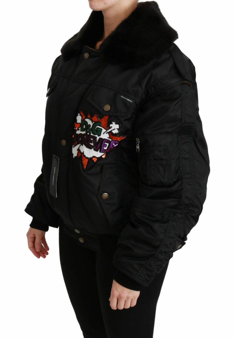 Dolce & Gabbana Elegant Black Bomber Jacket with Detachable Features - Image 2