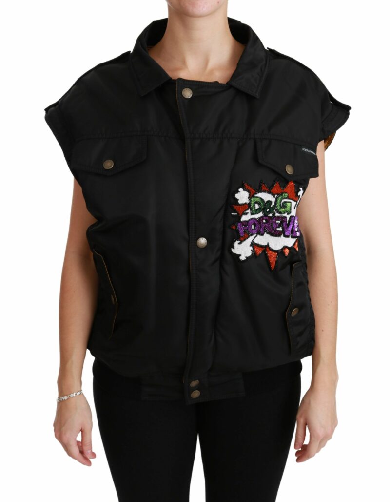 Dolce & Gabbana Elegant Black Bomber Jacket with Detachable Features - Image 5