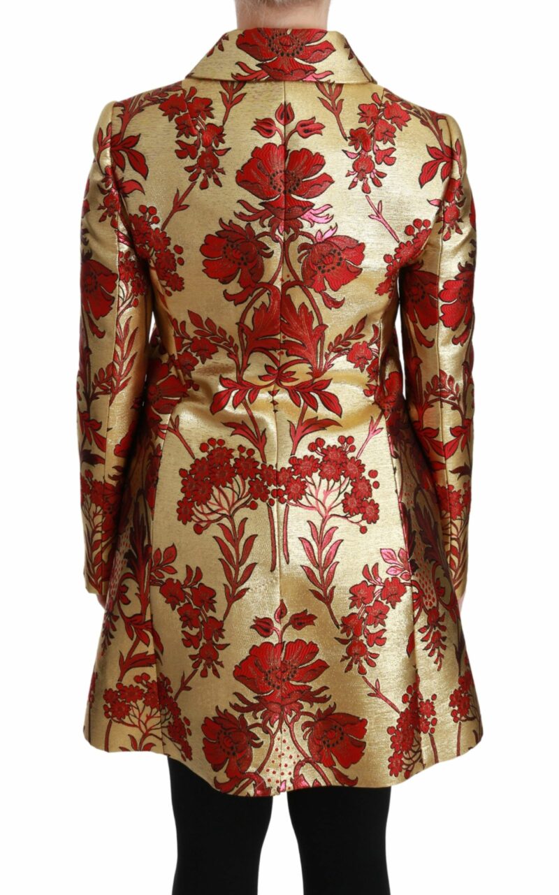 Dolce & Gabbana Elegant Gold Floral Brocade Trench Coat - Image 4
